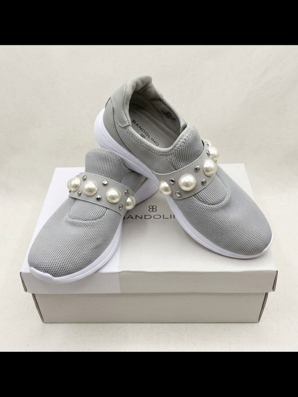 Bandolino Gray Knit Pearl & Stud Slip-On Sneakers